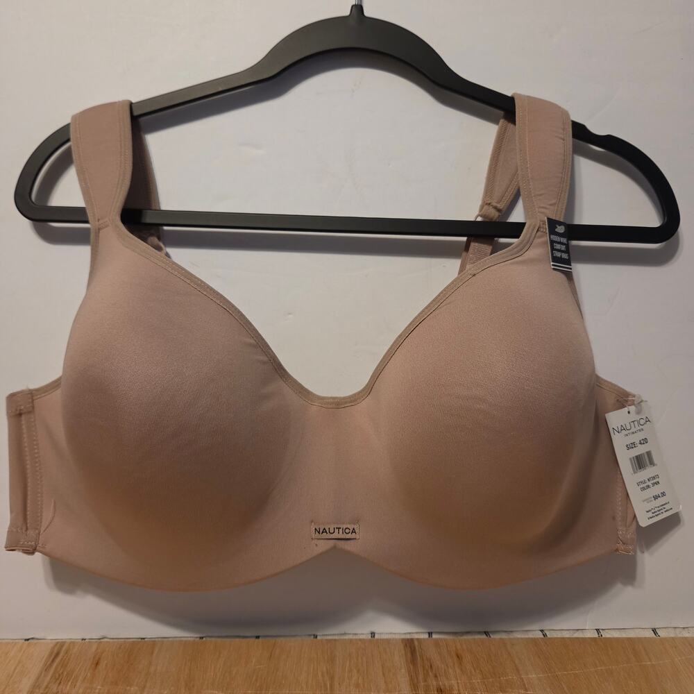 NWT Nautica Hidden Wire Comfort Strap Bra molded cups, beige 42 D